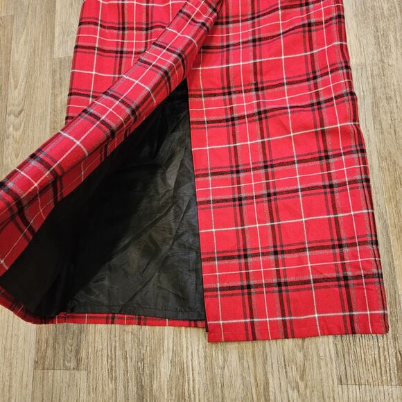 Vtg Liz Claiborne Faux Wrap Plaid Skirt Womens 10 Red Plaid Holiday Preppy Boho - Picture 4 of 8